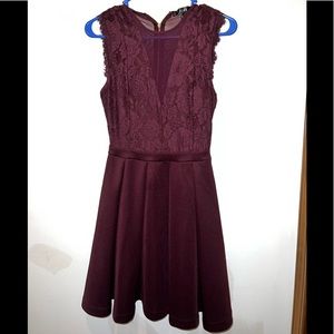 Sleeveless Purple Floral/Lace; Deep V-Neck Party Dress